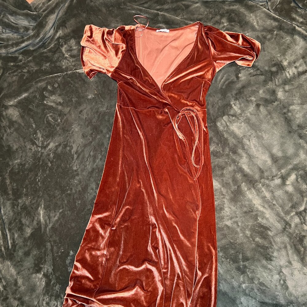 Rust Brown Western Velvet Tie Dress